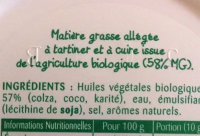 Lista de ingredientes del producto Margarine bio  