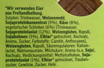 Lista de ingredientes del producto Vegetarische Mühlen Schnitzel Cordon Bleu Rügenwalder Mühle 200 g