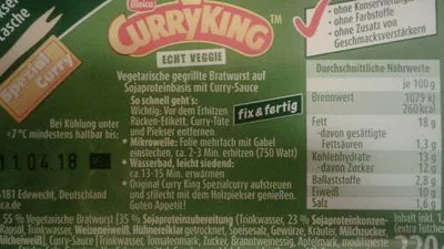 Lista de ingredientes del producto Meica Curry King Echt Veggie CurryKing 