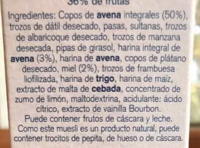 Lista de ingredientes del producto Muesli integral con fruta Kölln 500 g