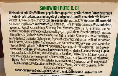 Lista de ingredientes del producto Hello Sandwich Pute & Ei Hello Sandwich 185g