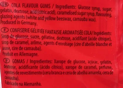 Lista de ingredientes del producto Haribo Happy Cola 100G Haribo 100g