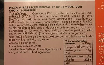 Lista de ingredientes del producto Pizza jambon emmental Toupargel 