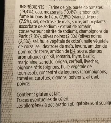 Lista de ingredientes del producto Pizza royale cuire sur pierre pata fine  