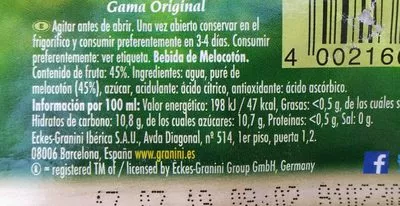 Lista de ingredientes del producto Granini Melocotón Granini 