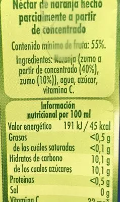 Lista de ingredientes del producto Néctar naranja briks Granini 