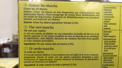 Lista de ingredientes del producto Thé vert-matcha Meßmer 30g