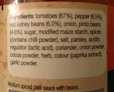 Lista de ingredientes del producto Sauce for chilli con carne Uncle Ben's 450g