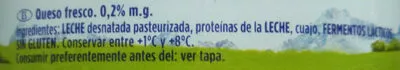 Lista de ingredientes del producto Queso Quark 0,2% m.g. Ehrmann 250 g