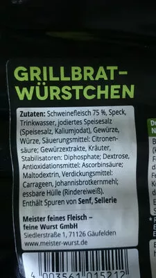 Lista de ingredientes del producto grillbratwürstchen Meister 500 g