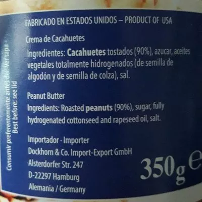 Lista de ingredientes del producto Crema de cacahuetes Lucky Joe 350 g