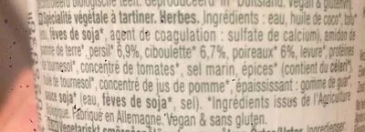 Lista de ingredientes del producto Herbs Vegetarian Pate Tartex 