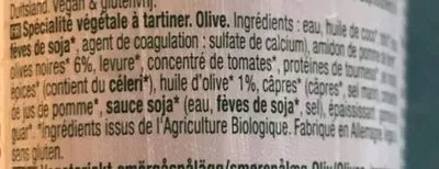 Lista de ingredientes del producto Tartex Olive Vegetarian Pate Tartex 125 g