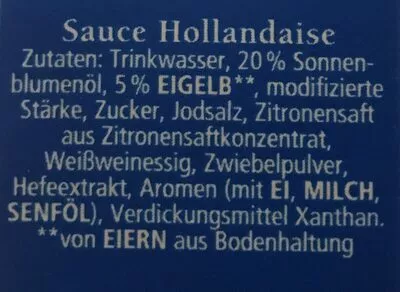 Lista de ingredientes del producto Sauce hollandaise Les sauces Thomy, Nestlé 300ml