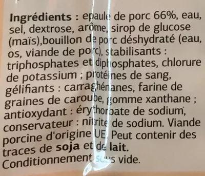 Lista de ingredientes del producto Épaule cuite standard Dia 360 g