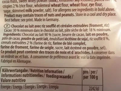 Lista de ingredientes del producto Schoko-Reis Wölkchenleicht Wawi 200 g