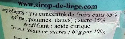 Lista de ingredientes del producto Sirop de Liège Siroperie Meurens 300 g