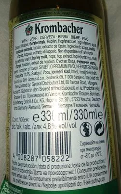 Lista de ingredientes del producto Krombacher Pils Botella krombacher 