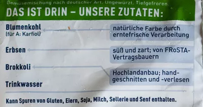 Lista de ingredientes del producto Gemüse Mix deutsche Küche ungewürzt FRoSTA 600 g