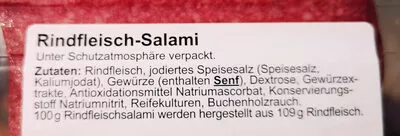 Lista de ingredientes del producto Rindfleisch-Salami Wilhelm Brandenburg 80g