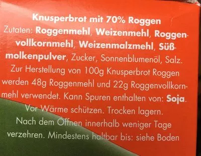 Lista de ingredientes del producto Leicht & Cross Roggen Leicht & Cross 125 g