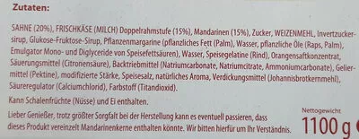 Lista de ingredientes del producto Meistertorte Mandarine Frischkäse Conditorei Coppenrath & Wiese 1100g