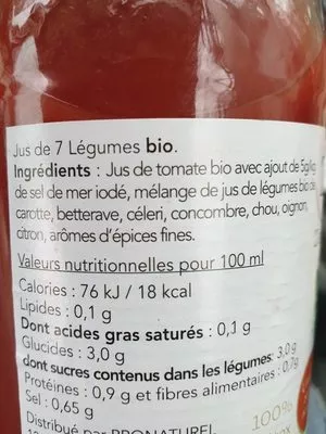 Lista de ingredientes del producto Jus de 7 légumes bio  