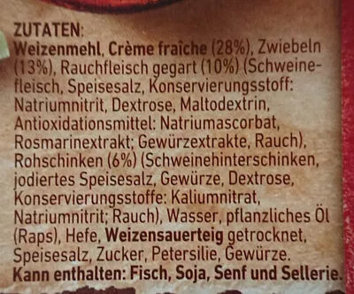 Lista de ingredientes del producto Original Wagner Steinofen Flammkuchen Wagner 600g