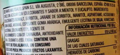 Lista de ingredientes del producto Chicles sabor eucalipto Orbit 60 dragées