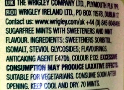 Lista de ingredientes del producto Wrigley's Doublemint Wrigley's 77 g