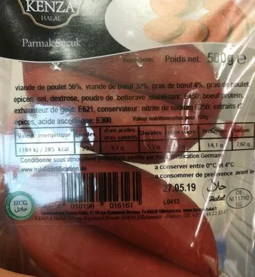 Lista de ingredientes del producto Saucisson à l'ail Halal Kenza halal 500g