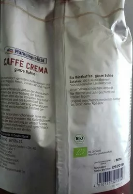 Lista de ingredientes del producto Caffè Crema ganze Bohne dm Bio 750 g