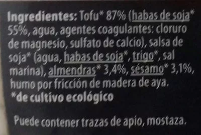 Lista de ingredientes del producto Tofu ahumado con almendras y sésamo Tukan 200 g