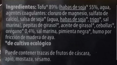 Lista de ingredientes del producto Filetes de tofu con orégano Tukan 160 g