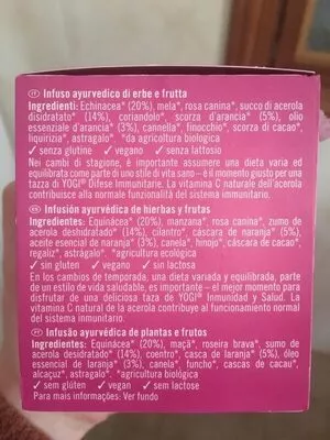 Lista de ingredientes del producto  Yogi 