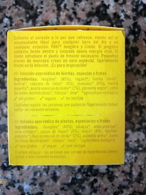 Lista de ingredientes del producto Jengibre y limon Yogi 