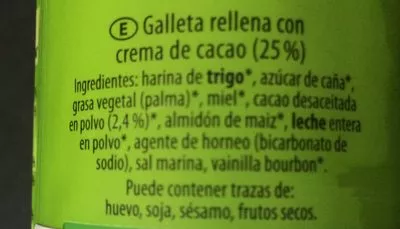 Lista de ingredientes del producto Sandwich Galleta Con Crema De Cacao Bio Wikana 330 g