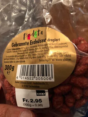 Lista de ingredientes del producto Gebrannte Erdnüsse Dragiert Bodeta 300g