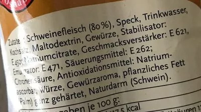 Lista de ingredientes del producto Bratwurst im Naturdarm  600 g