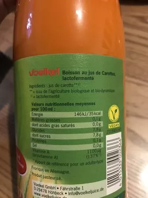 Lista de ingredientes del producto Jus De Carotte Lacto-fermenté Voelkel 1 litre