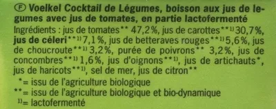 Lista de ingredientes del producto Cocktail de légumes Voelkel 0,75 l