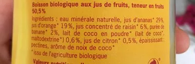 Lista de ingredientes del producto Jus D'ananas Coco Voelkel 