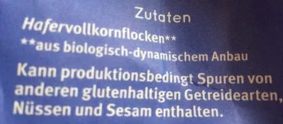 Lista de ingredientes del producto Haferflocken Großblatt Vollkorn Bauck Hof 500g