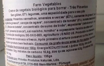 Lista de ingredientes del producto Crème végétale trio poivrons Allos 135 g