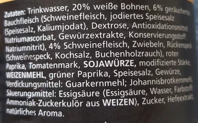 Lista de ingredientes del producto Bohnensuppe serbisch Menzi 400ml