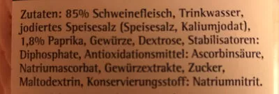 Lista de ingredientes del producto Thüringer Paprikapastete Die Thüringer 100g