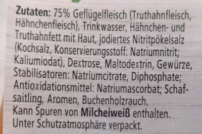 Lista de ingredientes del producto Wiesenhof Geflügel Wiener Wiesenhof 200g