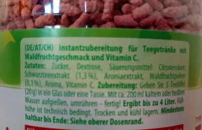 Lista de ingredientes del producto Teegetränk Wildfrucht King George 