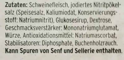 Lista de ingredientes del producto Metzger Schinken Nothwang 100 g