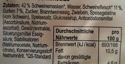 Lista de ingredientes del producto Spreewälder Gurkensülze Wilhelm Brandenburg 200 g